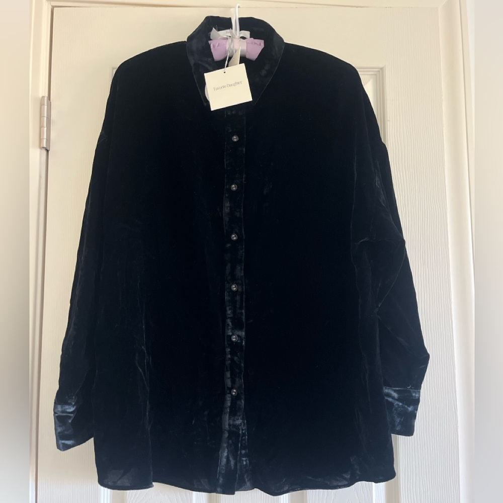NWT Favorite Daughter Black Velvet Ex Boyfriend Button Down Shirt Size Small